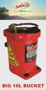Brand New Sabco 16L Professional Wide Mouth Mop Bucket (SAB37026) Red