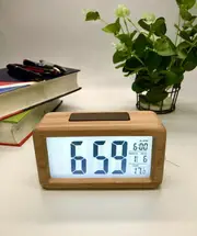Table Timber Digital Clock Dark Colour with Snooze Temperature Alarm 14x7.5x5cm