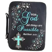 Western Style Embroidered Verse Scripture Bible Cover Book Scripted Black