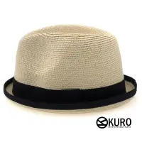 在飛比找蝦皮商城優惠-KURO-SHOP-米白色夏日黑滾邊短帽沿紳士草帽(可客製化