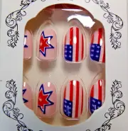 USA Flag Nails Shiny American Flag Red White & Blue GLUE ON Medium