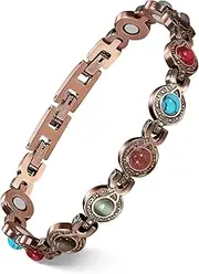 Feraco Pure Copper Bracelets for Women, Ultra Strength Magnetic Bracelet with 3800 Gauss Magnets & Natural Turquoise & Stones, Adjustable, Jewelry Gift