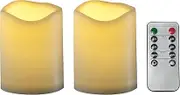 CANDLE CHOICE Waterproof Outdoor Battery Operated Flameless Candles with Remote Timer Plastic Flickering Fake Electric LED Pillars for Lantern Garden Wedding Christmas Decorations 3x4 Inches 2 PCS