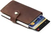 [Dlife] Wallet with Money Clip RFID Blocking Wallet, Minimalist PU Leather Mens Card Wallet, Credit Card Holder, Contactless Credit Card Protector Automatic Pop-up Card (Bottom-Dark Brown)