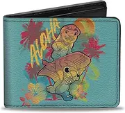 [Buckle-Down] Disney Wallet, Bifold, Lilo and Stitch Aloha Catching Waves Poses Blue Multi Color, Vegan Leather