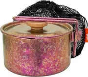 TiTo Titanium Camping Pot Lunch Box with Lid & Folding Handle Ultralight Portable Outdoor Heated Bowl for Hiking Backpacking Picnic Travel Adventure Cookware Bento Box (Rose)