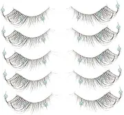 NULYLU 5 Pairs Glitter Decorative False Eyelashes with Rhinestone Accents Curl Lash Extensions for Women for Stage Performances and Special Occasions
