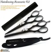 Professional Shears Razor Edge Kit Hair Cutting Beard Shaving Razor + Comb Black