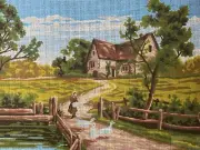 "Village" Printed Canvas for Needlepoint Tapestry Gobelin Embroidery 40143
