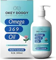 OKEY DOGGY Omega 3 6 9 Fish Oil Supplement for Dogs & Cats | Premium Deep Sea Oil for Healthy Skin & Coat | Supports Joints & Immunity | Liquid Formula with Vitamin E | 300ml
