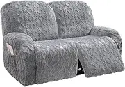 6 Pieces Oversized Recliner Chair Covers, Geometric Jacquard Plush Slipcovers, Couch Sofa Covers, Soft Fuzzy Fluffy Anti-Slip Furniture Protector for Cats Dogs Elastic Bottom (Grey,Loveseat)