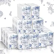 Spiareal Happy Tears Tissues Packs Facial Tissues Items for Guests Welcome Bags Pocket Paper 3 Ply Individual Mini Travel Size Bulk for Wedding Party Favor Ceremony Graduation (Blue Flower)
