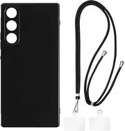 Shantime Case and Crossbody Lanyard Set Compatible with ZTE Nubia RedMagic 10 Air 5G, Adjustable Anti Theft Neck Strap with Metal Buckles and 2 Patches(Black Case + Black Lanyard)