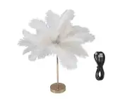 Feather Table Lamp Touch Switch USB Ostrich Feather Lamp 3 Color Dimming Desk Lamp with Gold Metal Base 30pcs Feather