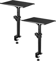 Set of 2 Desktop Speaker Stand with Table Clamp and Cushioning Pad, Tilt Angle +/-15°, Adjustable Height 35-59 cm, Load Capacity 30kg, WD11000