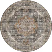 Distressed Vintage Cezanne Rabbit Grey & Gold Round Rug
