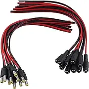 Tanstic 10 Pairs Power Pigtail Cable, 2.1mm x 5.5mm Male Female DC Barrel Connector, 12V 5A Power Jack Adapter Plug for CCTV Security Camera