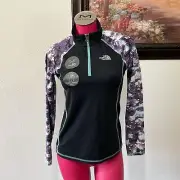 North Face G Pulse 1/4 Zip Pullover Shirt Black UPF 50 Reflective Thumb Holes Lg