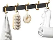 Coat Rack Wall Mount Aluminum Hooks Black and Gold Wall Coat Rack Key Holder Kitchen Bathroom Towels Holders Wall Hooks Accessories for Home Balcony Wall Coat Hooks