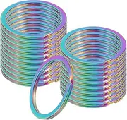 uxcell 20pcs Split Keychain Rings, 30mm Round Flat Keyrings Stainless Steel Open Key Chain Ring Dog Tag Rings for DIY Keychain Craft Lanyard, 1.8mm Thick, Rainbow