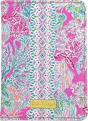 [Lilly Pulitzer] Vegan Leather Passport Holder, Cute Passport Cover, Travel Wallet with Credit Card Slots, Seaing Things, One Size, Passport Holder