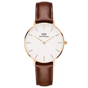 【Daniel Wellington】Petite St Mawes系列 中性玫瑰金真皮皮革腕錶-白面/32mm(DW00100175)