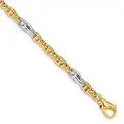Solid 14K Two-tone Gold 8.5 inch 5.38mm Hand Polished Fancy Link with Fancy Lobster Clasp Bracelet