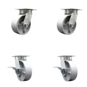 6 Inch KP Semi Steel Cast Iron Swivel Caster Set with Bronze Bearings 2 Brakes