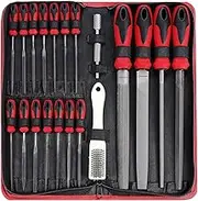 57Pcs Metal & Wood File Rasp Set,Grade T12 Forged Alloy Steel, Half-Round/Round/Triangle/Flat 4pcs Large Tools, 14pcs Needle Files and a Pair of Electric Files, a Brush and 36pcs Emery Papers