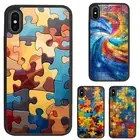 puzzle geometric pieces Anti fingerprint For iPhone XS 11 12 13 14 15 16 Pro Max