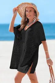 Cupshe In the Mix Black Cover-Up Mini Dress - Black,L