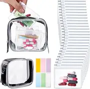 24 Pcs Clear Pill Pouch Bags Zippered Pill Bag with Transparent PVC Zippered Toiletry Carry Pouch and Waterproof Labels Stickers Reusable Travel Organizer Storage with Slide Lock for Pills Small Items