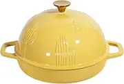 Flavehc Cast Iron Bread Oven With Cloche Lid for Baking - Yellow Enameled Dutch Oven With Dome Lid for Sourdough - 2.6 qt