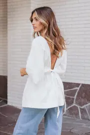 [PUP14] Camila Open Back Top - White XS White