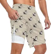 [ZZXXB] Lovely Husky Woof Athletic Shorts for Men with Pockets 2 in 1 Quick Dry Running Shorts S-3XL