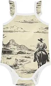 [Caihoyu] Girl Baby Cotton Bodysuits Soft Comfort Baby Girl Undershirts 24M Western Cowboy Spurs Cattle Drive, Western Cowboy Spurs Cattle Drive