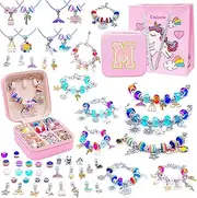 MOTYYA Charm Bracelet Making Kit for Girls 8-12, Art & Crafts for Ages 6-8 Kids DIY Jewelry Making Kit with Initial Box Perfect Personalized Gift 7+ 9 10 11 Year Old Girls Birthday Christmas Stuff - M