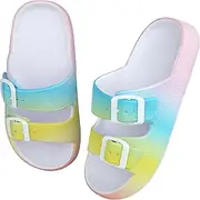 [WYSFLY] Kids Cloud Slides Boys Girls Adjustable Double Buckle EVA Flat Sandals Summer Pillow Slippers Shower Beach Pool Sliders, Multicolor, 3 UK