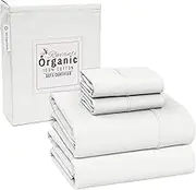 RUVANTI 100% Organic Cotton Sheets - Queen Sheet Set - Certified for GOTS - Breathable & Comfortable - Soft & Cooling Percale Bed Sheets Queen Size Set - Deep Pocket 15" - 4 Pcs - Bit of Blue