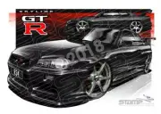 Imports Nissan SKYLINE GTR R34 V SPEC BLACK A2 FRAMED PRINT (S014A)
