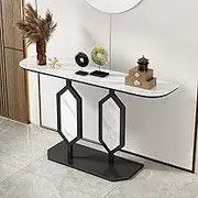 HOLGVE Console Table, Narrow Entryway Table, Sofa Table, Rock Board Behind Couch Table, Long Contemporary Accent Table, Hallway Table for Living Room, Foyer(Black-E)