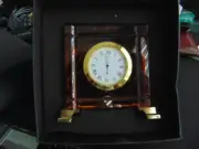 VERSACE BY ROSENTHAL, GERMANY "MEDUSA PRISMA AMBER CLOCK", 4" SQ.