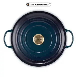 【Le Creuset】典藏琺瑯鑄鐵鍋媽咪鍋28cm(極光午夜藍-淡金頭)