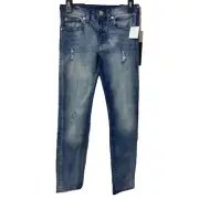 True Religion Geno Skinny Jeans 12 Blue Medium Wash Relaxed Fit Denim Ripped