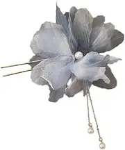 Flower Hair Pins for Women Hair Stick with Faux Pearl Large U-Shaped Hairpin Clips Beautiful Floral Hairpieces Elegant Hair Fork Decorative Hair Accessories for Girls Birthday Party (Blue, One size)
