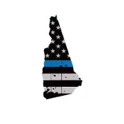 Distressed New Hampshire State Shaped US Flag Thin Blue Line Sticker
