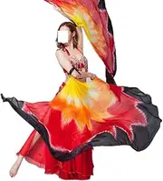 [CekoCk] Sequin Skirt，Belly Dancer Skirt, Dance Ribbons,Silk Fans,Silk Stage Performance Props 1 Pair Half Circle Silk Veil Dance Right/Left Hand Gold Belly Dance Veils (Color : Color E)