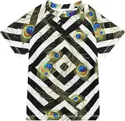 [ODAWA] Kids Swim Shirts Peacock Feathers Black White Striped UPF 50+ Quick Dry Sun and Sand Protection Swim Shirt Rash Guard Shirts
