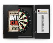 Shot Darts Bandit Duro Dart Board + Welcome to the Man Cave Dartboard Cabinet + Darts
