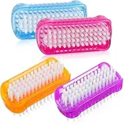 Piriuuo Pack of 4 Nail Brushes, Hand Brush, Double-Sided Nail Brush, Plastic Hand Wash Brush, Nail Brush, Bristles, Cleaning Brush for Cleaning Nails, Under Nails, Red, Blue, Purple and Orange
